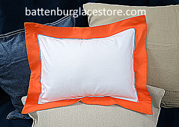 Baby Pillow Sham.White with Vermillion Orange color.12x16"pillow